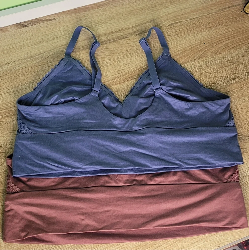 Aerie Lace Trim Bralette Set - Blue and Pink Soft Comfortable Pull On Size L - Picture 2 of 3